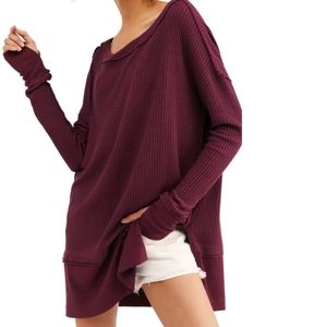Free People North Shore Tee Oversize Thermal Long Sleeve Fig Sorbet XS & SM NWT